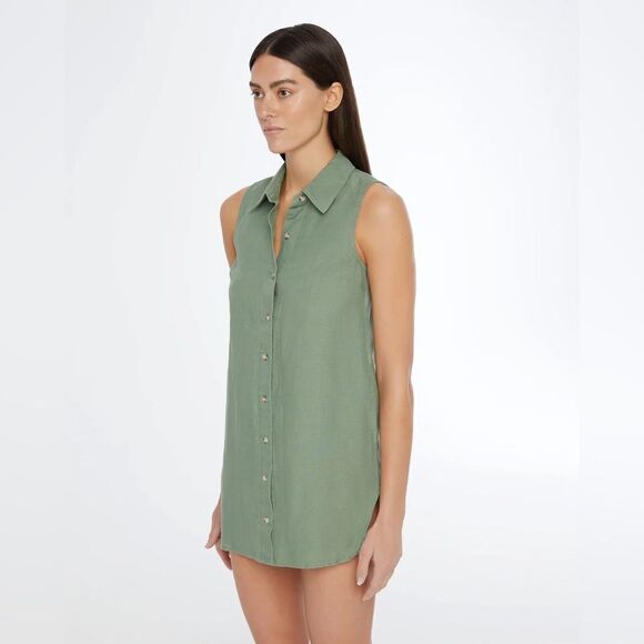 Onia Air Linen Sleeveless Shirtdress - Picture 2 of 16